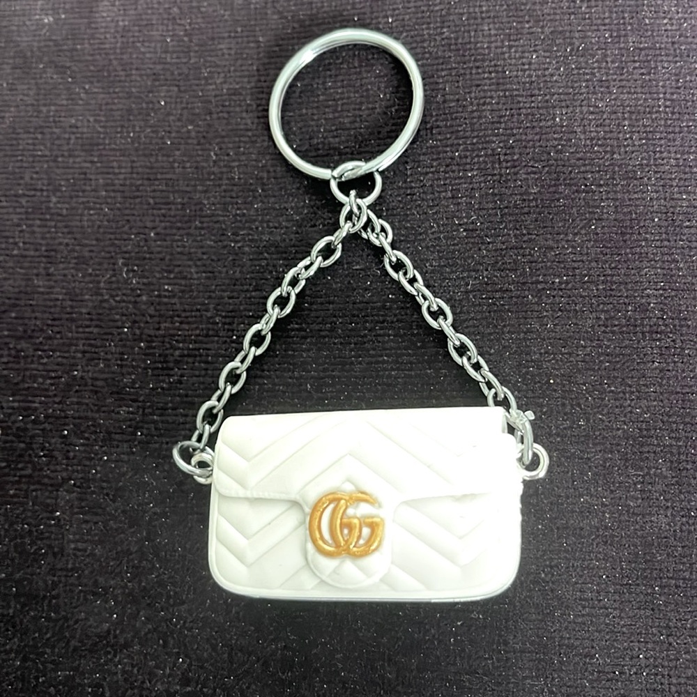Gucci handbag keychain/ charm white with gold GG